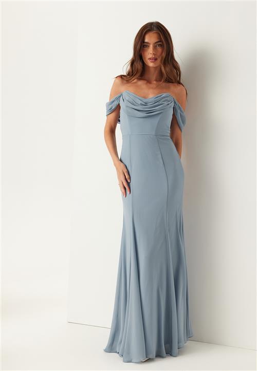 Goddiva Chiffon Off Shoulder Maxi Dress
