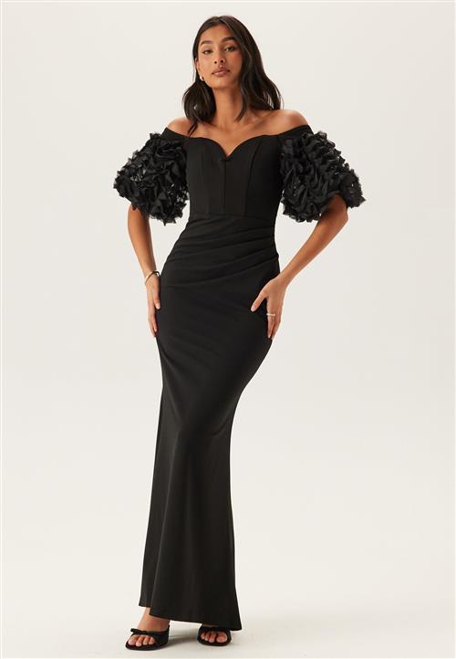 Goddiva Bardot Ruffle Sleeve Maxi Dress