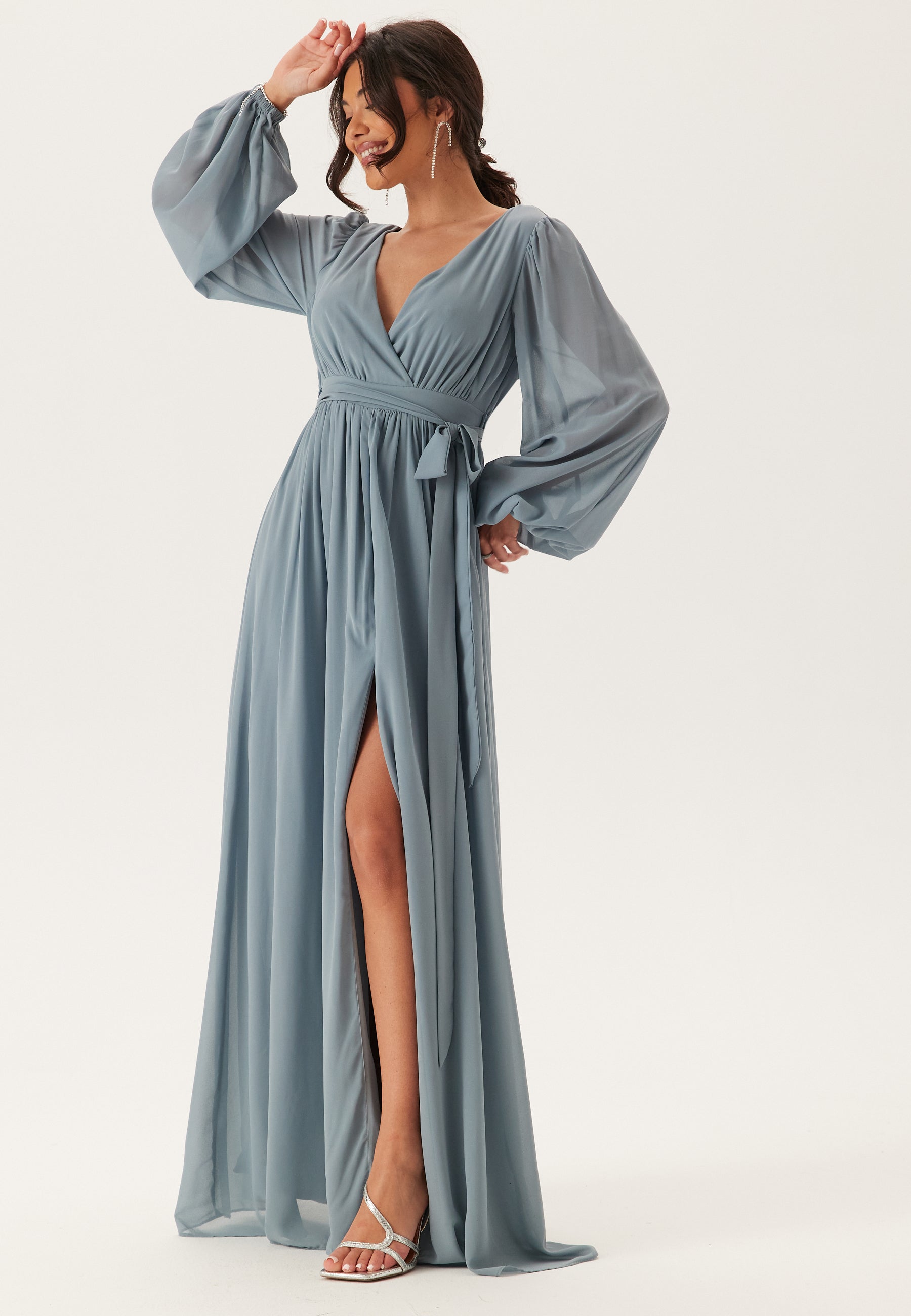 Goddiva Long Sleeve Chiffon Dress