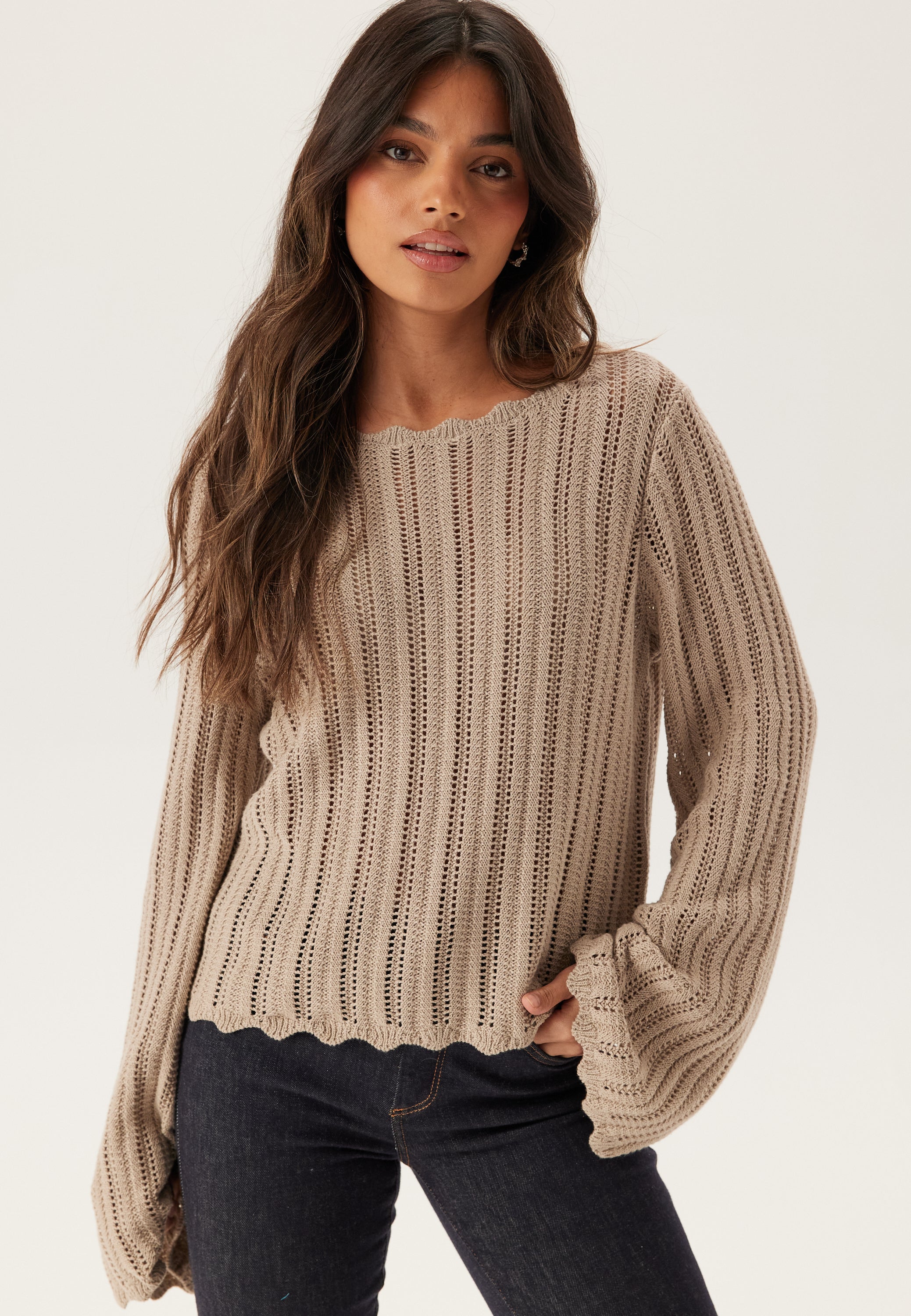 BUBBLEROOM Boat Neck Structure Knitted Sweater