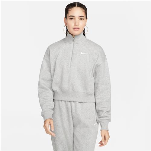 Nike Phoenix Fleece-sweatshirt med kort snit og 1/4 lynlås til kvinder - grå