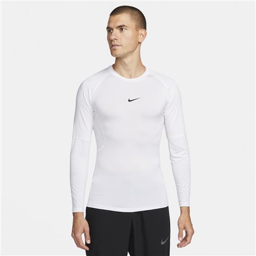 Tætsiddende Nike Pro Dri-FIT-fitnessoverdel med lange ærmer til mænd - hvid