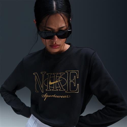 Nike Club Fleece-pullover-sweatshirt med rund hals til kvinder - sort