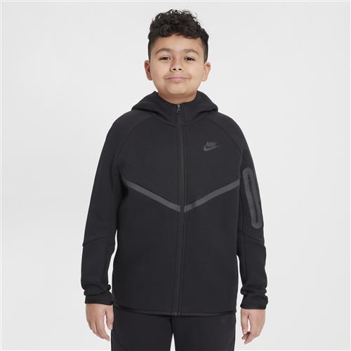 Nike Tech Fleece-hættetrøje med lynlås i fuld længde til større børn (udvidet størrelse) - sort