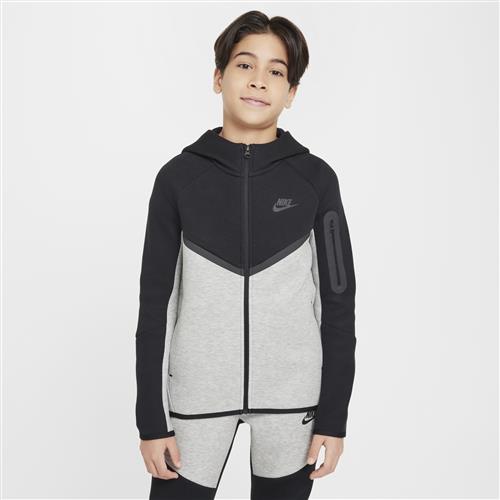 Nike Tech Fleece-hættetrøje med lynlås til større børn - grå