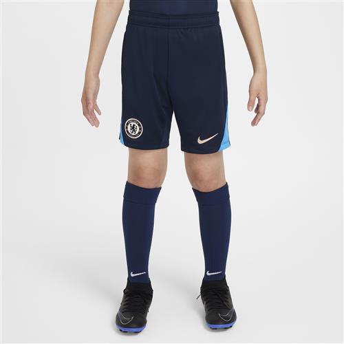 Maskinstrikkede Chelsea FC Strike Nike Dri-FIT-fodboldshorts til større børn - blå