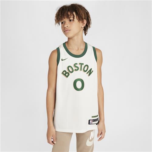 Jayson Tatum Boston Celtics 2023/24 City Edition Nike Dri-FIT NBA Swingman-trøje til større børn - hvid