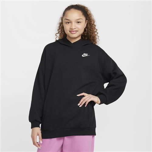 Oversized Nike Club Fleece-hættetrøje til større børn - sort