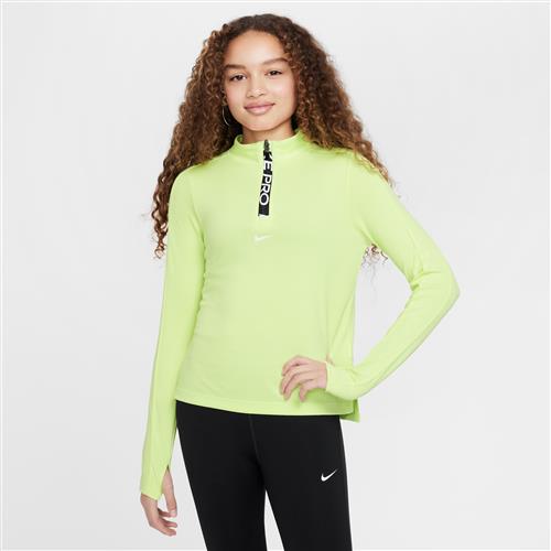 Nike Pro Dri-FIT-top med lange ærmer og 1/2-lynlås til piger - gul