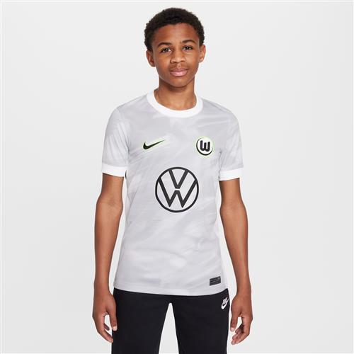 Kortærmet Vfl Wolfsburg 2025/26 Stadium Away Nike Dri-FIT Replica-fodboldtrøje til større børn - hvid