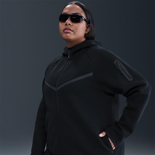 Nike Tech Fleece Windrunner–hættetrøje med lynlås i fuld længde til kvinder (plus size) - sort