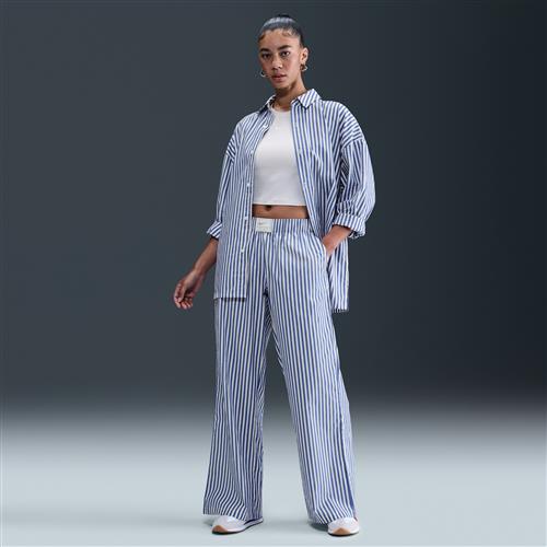 Løse Nike Chill Poplin-bukser med mellemhøj talje og striber til kvinder - blå