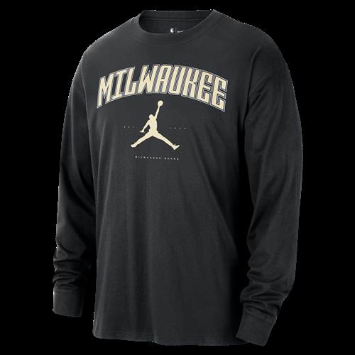 Langærmet Milwaukee Bucks Essential Jordan NBA-T-shirt til mænd - sort