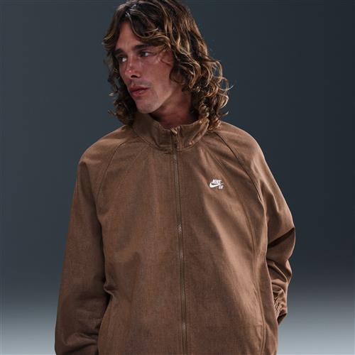 Nike SB Denim-løbejakke med lynlås i fuld længde - brun