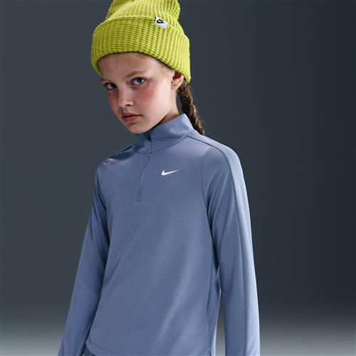 Langærmet Nike Dri-FIT-top med 1/4 lynlås til piger - blå