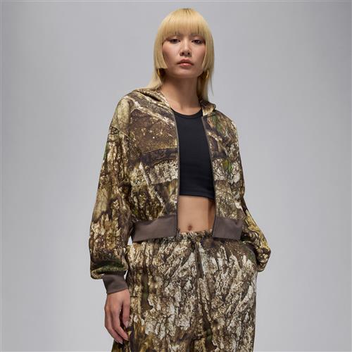 Jordan Brooklyn Fleece Realtree Mod Crop-hættetrøje med fuld lynlås til kvinder - hvid
