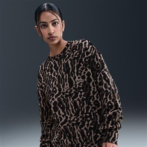 Oversized Nike Phoenix Fleece-sweatshirt med print og rund hals til kvinder - sort