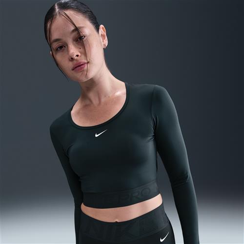 Kort Nike Pro Dri-FIT-top med lange ærmer til kvinder - grøn