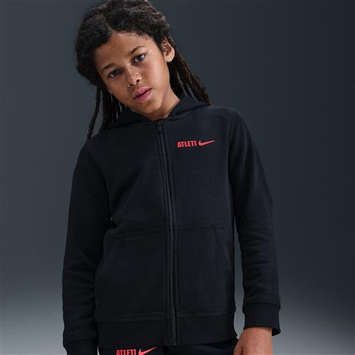 Club Atlético de Madrid Nike Football-hættetrøje med fuld lynlås til større børn (drenge) - sort