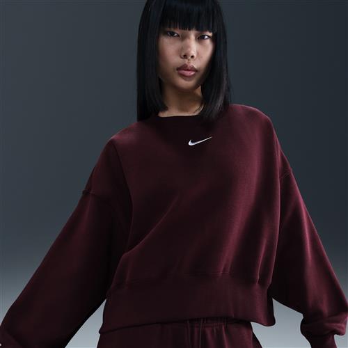 Oversized Nike Phoenix Fleece-sweatshirt med rund hals til kvinder - rød
