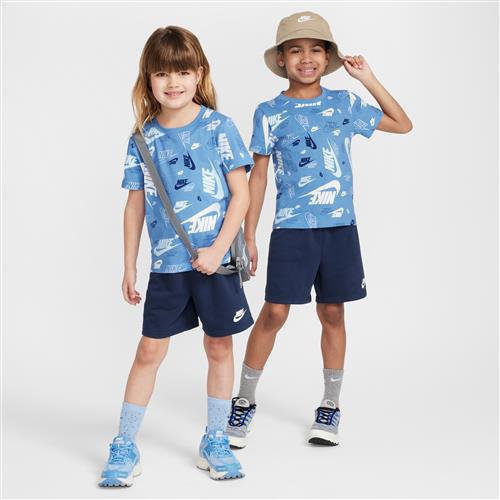 Nike-sæt med T-shirt med print og lette shorts i french terry til mindre børn - blå
