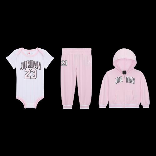 Tredelt Jordan 23-hættetrøjesæt i tre pieces med fuld lynlås til babyer - Pink
