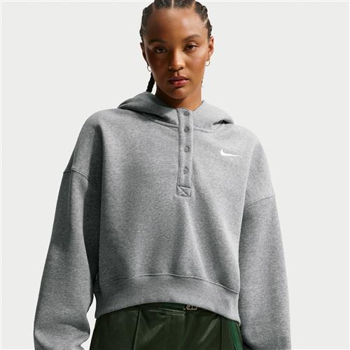 Oversized Nike Phoenix Fleece kort henley-hættetrøje til kvinder - grå