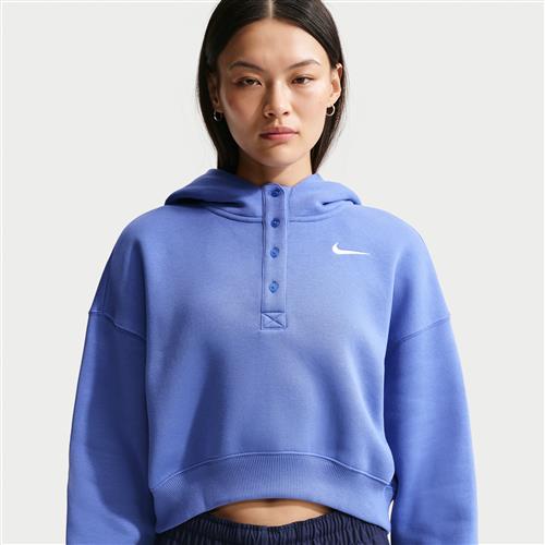 Oversized Nike Phoenix Fleece kort henley-hættetrøje til kvinder - blå