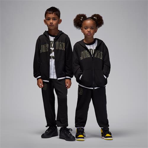 Tredelt Jordan-sæt med fuld lynlås i french terry til mindre børn - sort