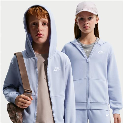 Nike Club Fleece-hættetrøje i french terry med lynlås i fuld længde til større børn - grå