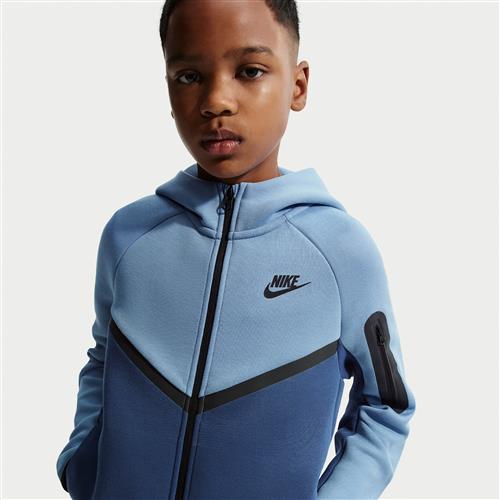 Nike Tech Fleece-hættetrøje med lynlås til større børn - blå
