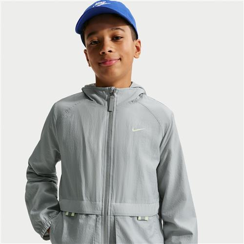 Vævet Nike City Utility-jakke med fuld lynlås til større børn - grå