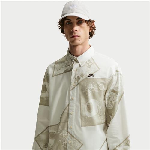 Langærmet Nike SB-skateroverdel med knapper til mænd - hvid