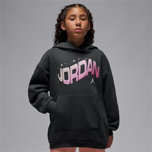 Oversized Jordan Jumpman Club-hættetrøje i satin til større børn - sort