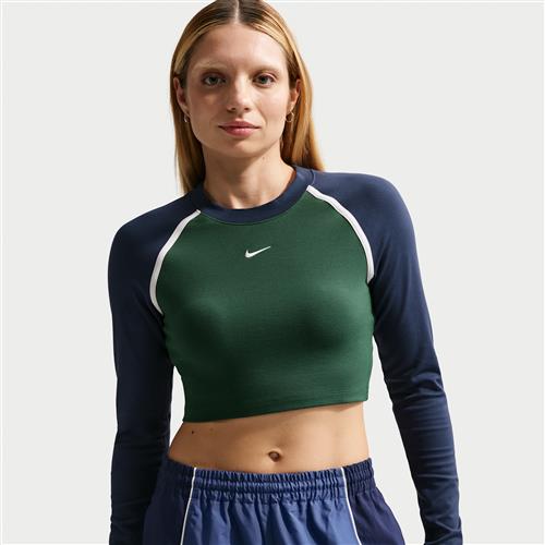 Langærmet Nike -croptop med tætsiddende pasform til kvinder - grøn