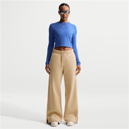 Højtaljede Nike Phoenix Fleece-bukser med brede ben til kvinder - brun