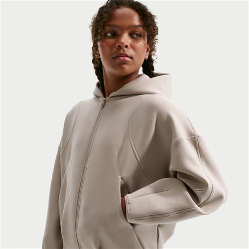 Maskinstrikket Nike MAVN Therma-FIT-hættetrøje med lynlås i fuld længde til piger - brun