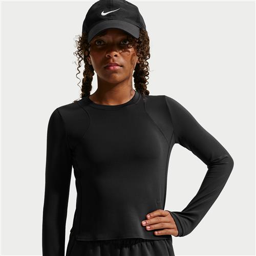Langærmet Nike MAVN Dri-FIT-top i rib til piger - sort