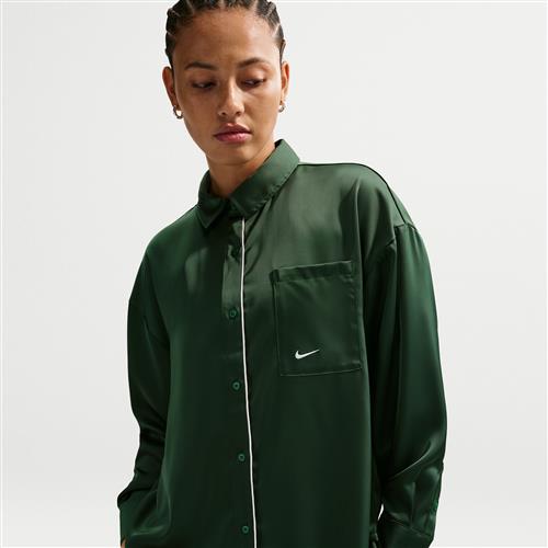 Oversized, langærmet Nike -top i satin til kvinder - grøn