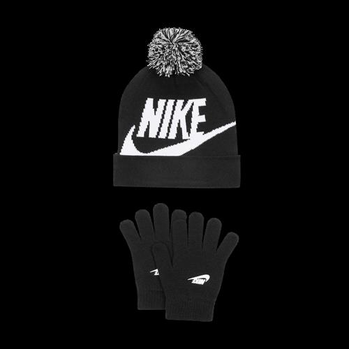 Nike-sæt med strikhue og vanter til mindre børn - sort