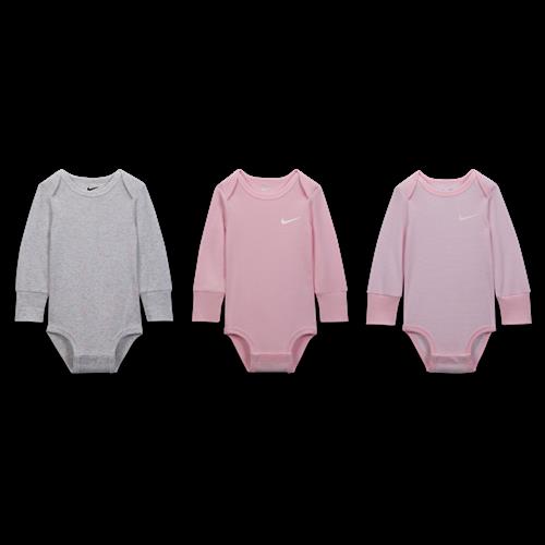 Langærmede Nike Baby Essentials-bodysuits til babyer (pakke med 3 stks.) - brun