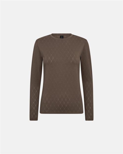 Langærmet t-shirt "Logo" | Bomuld | Brun m. burn-out effekt