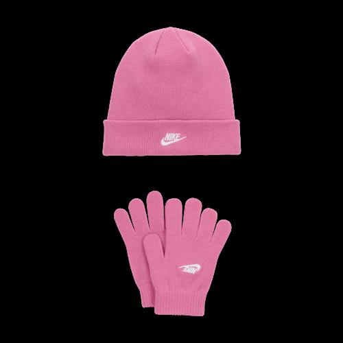 Nike Club-sæt med beanie og vanter til mindre børn - Pink