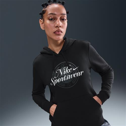 Nike Club Fleece-hættetrøje med grafik til kvinder - sort