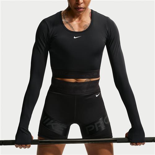 Kort Nike Pro Dri-FIT-top med lange ærmer til kvinder - sort