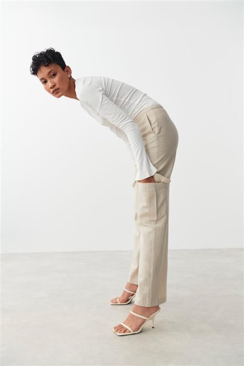 Gina Tricot - Sanna linen blend cargo trousers - Hørbukser - Beige - S - Dame