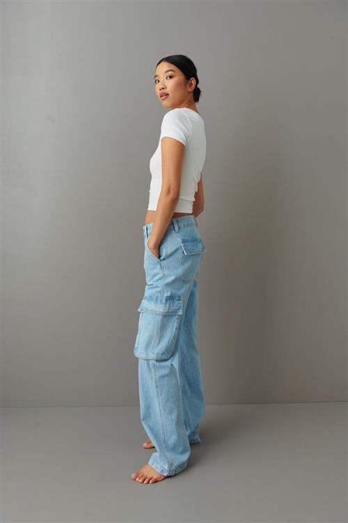 Gina Tricot - Low waist cargo jeans - Cargobukser - Blå - 32 - Dame