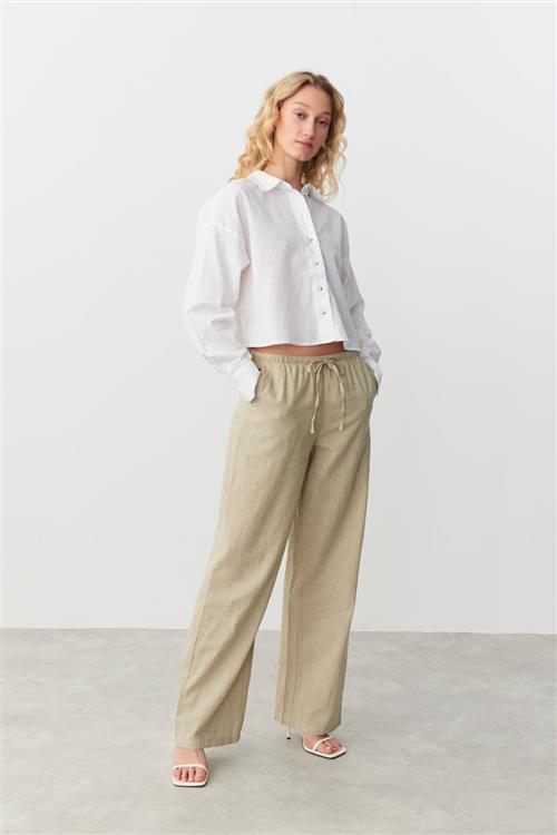 Gina Tricot - linen blend trousers - Hørbukser - Hvid - M - Dame