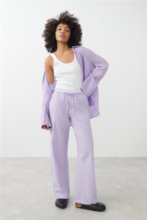 Gina Tricot - linen blend trousers - Hørbukser - Lilla - M - Dame