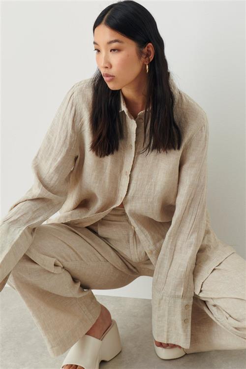 Gina Tricot - lovisa linen shirt - Hørskjorter - Beige - L - Dame
